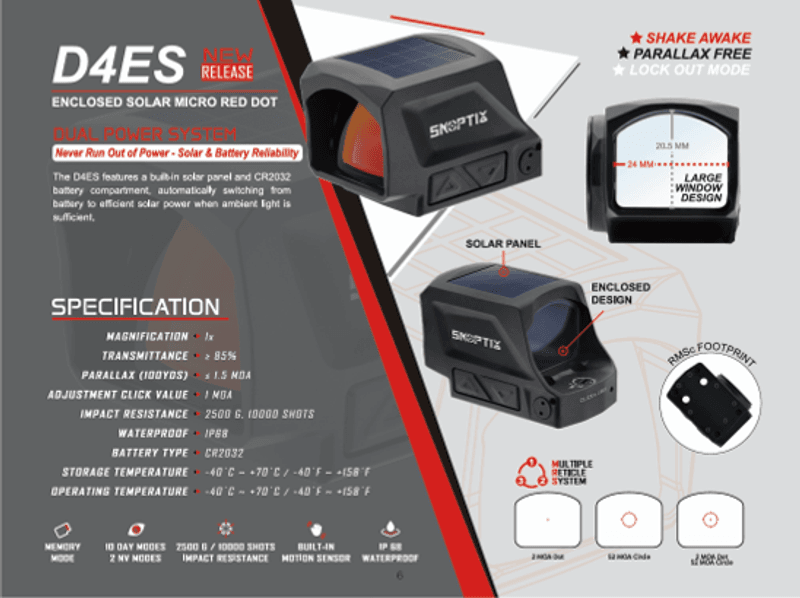 D4ES Enclosed Micro Red Dot Optic. Skoptix